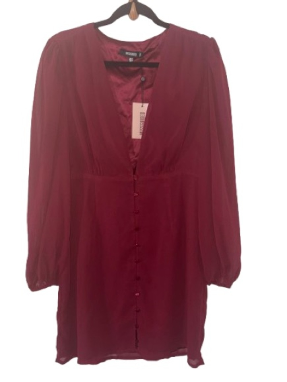 MISSGUIDED Burgundy Button-Up milk maid dress chiffon 12 NEW